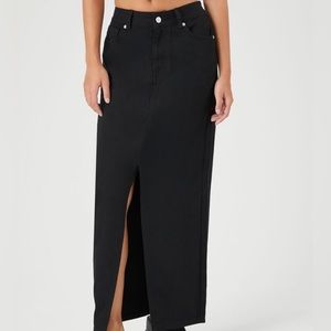 NEW Black Denim Jeans Midi Slit Skirt - 100% Cotton